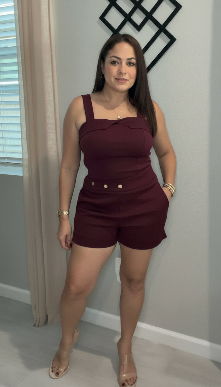 Stretch Short Set- Burgandy