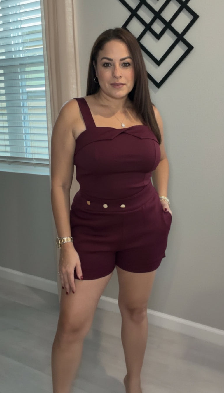 Stretch Short Set- Burgandy